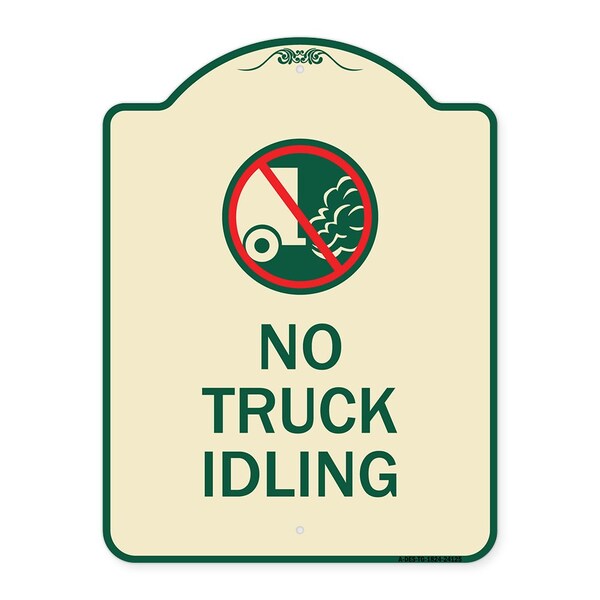 Driveway No Truck Idling W/ Graphic Heavy-Gauge Aluminum Sign, 24" x 18", TG-1824-24125